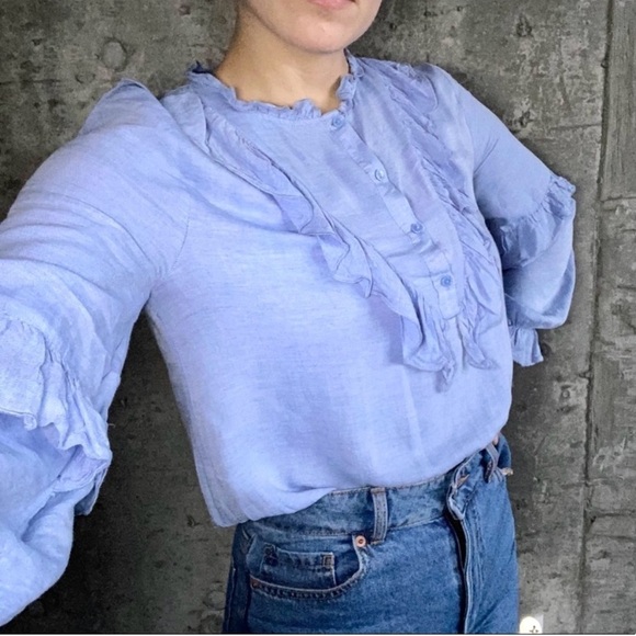 Cottage core Zara ruffled long sleeve summer blouse-peasant prairie country vibe - Picture 7 of 10